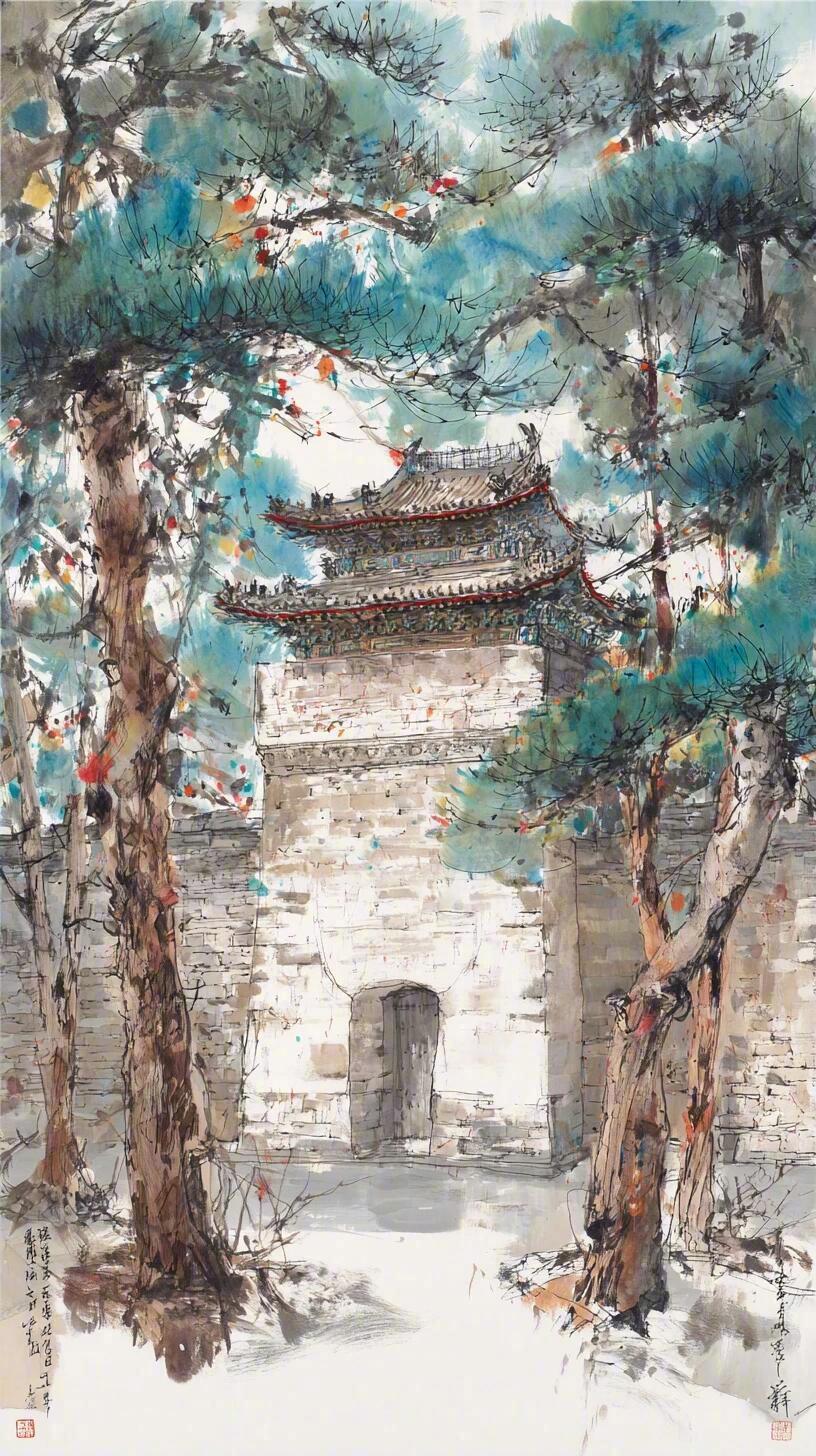 中式水墨画，江南门楼。