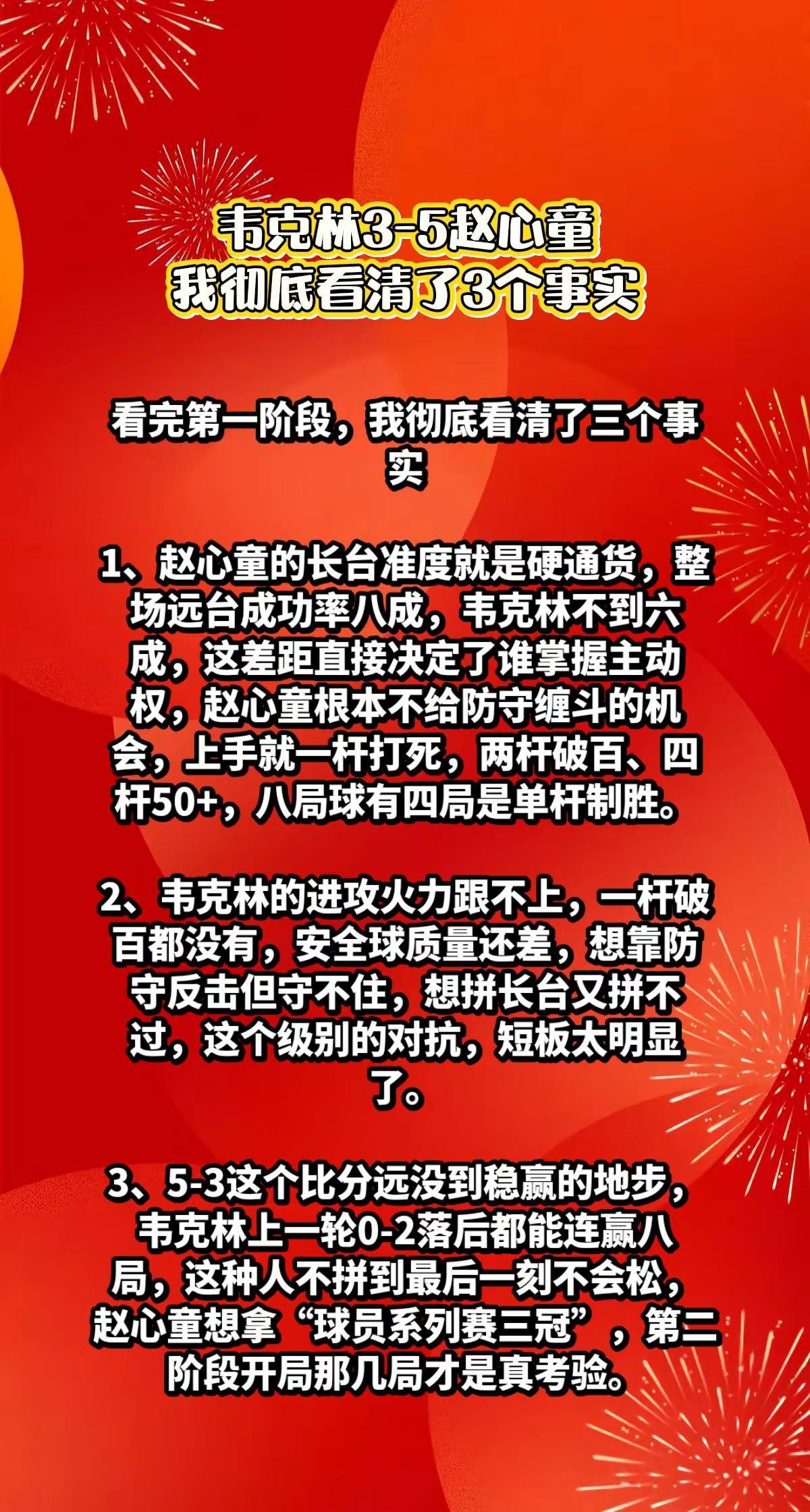 韦克林3-5赵心童，我彻底看清了3个事实。赵心童斯诺克