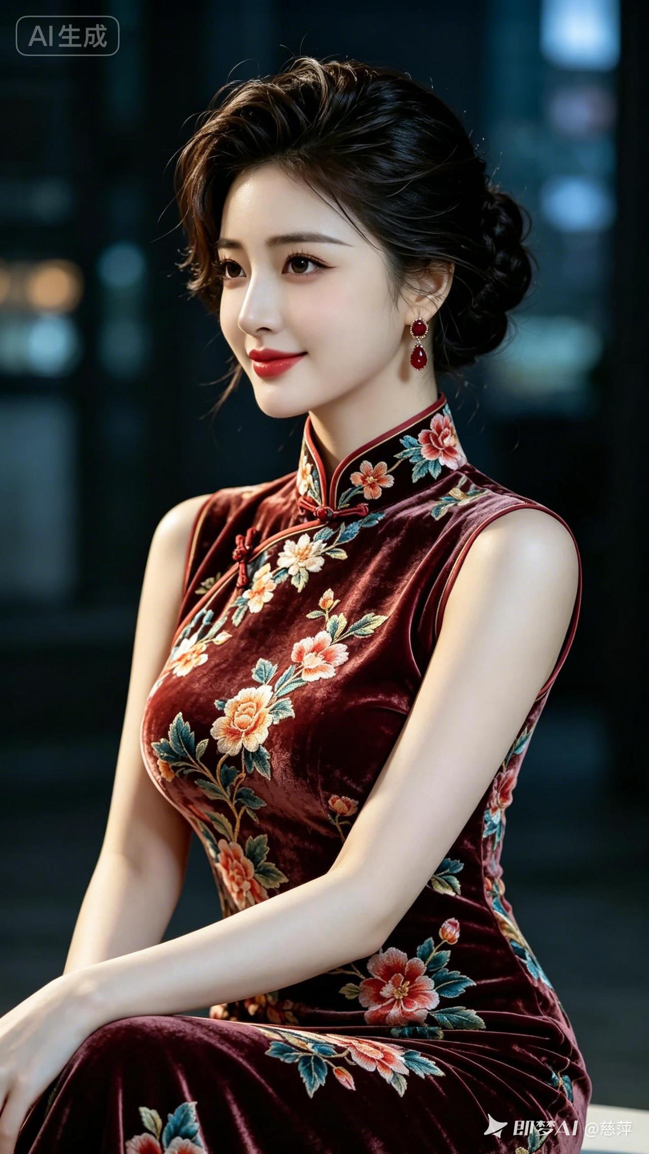这姑娘穿着旗袍真优雅真美丽！