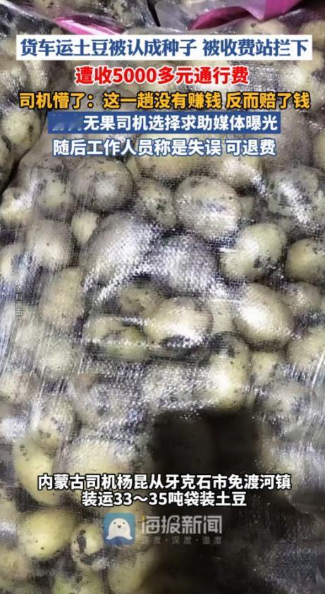 陕西商洛，男子拉了35吨土豆下高速，谁料到了收费站，工作人员说他拉的是土豆种子，