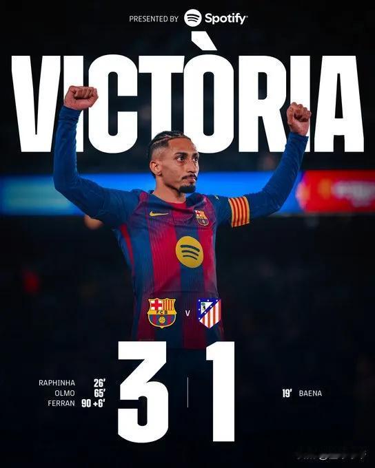 皇马好好学学，巴萨在罚丢点球的情况下依然3-1完胜马竞!在本轮西甲榜首大战中