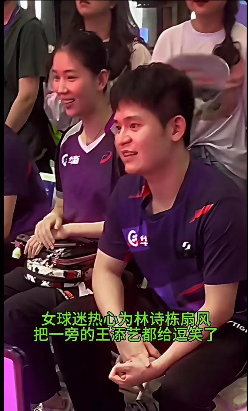 女球迷热情为林诗栋加油，逗笑王添艺！🏐😂能给小石头扇风是多么幸运的