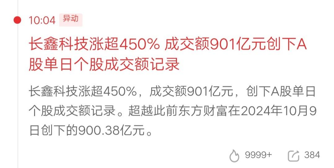 大A今天最牛的票诞生了，它就是长鑫科技，打破东方财富创造的记录，简直屌爆了。20