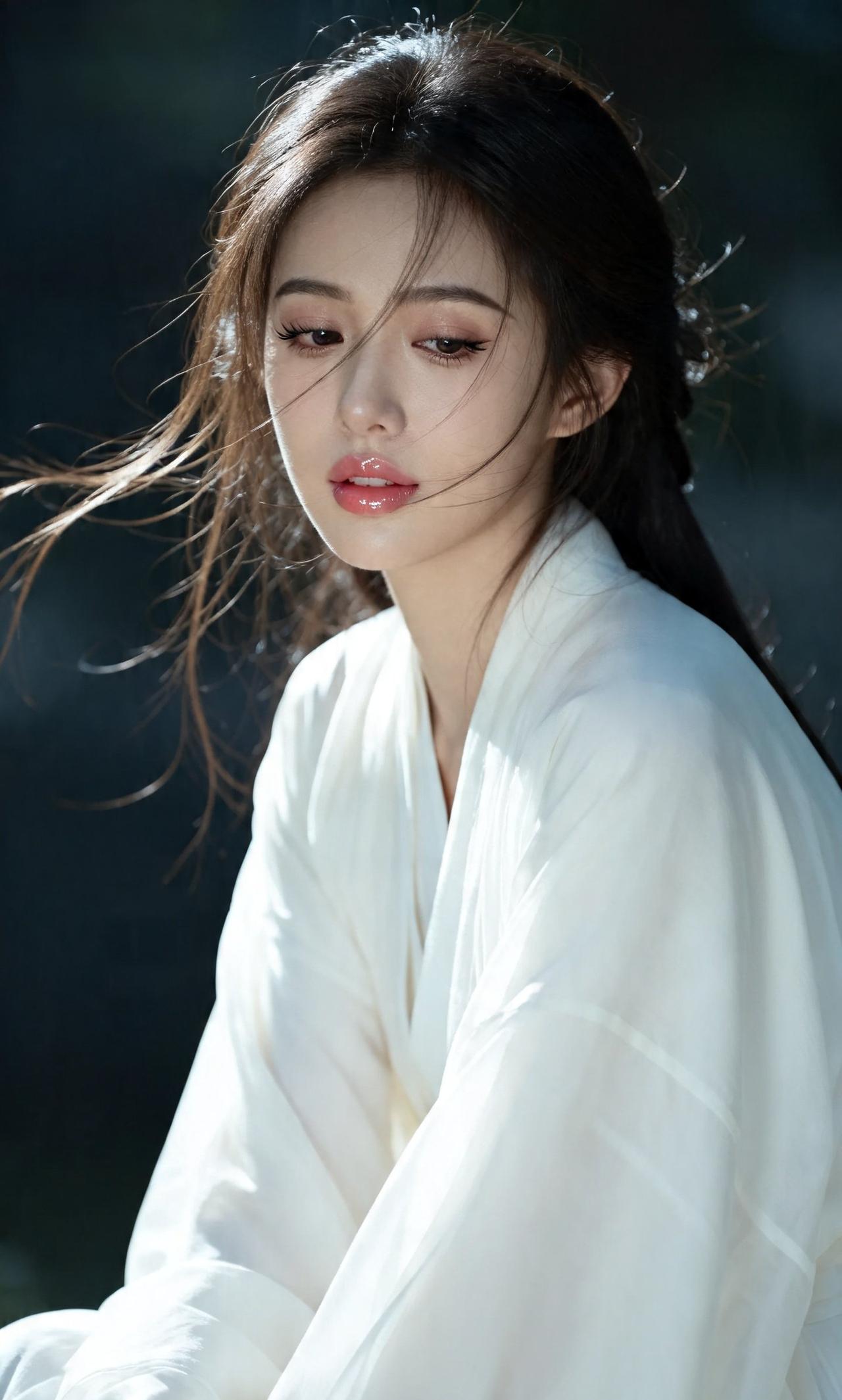 一袭白衣染风色，半是清冷半是温柔。光影掠过发梢，晕开独属于东方的松弛与诗意。素