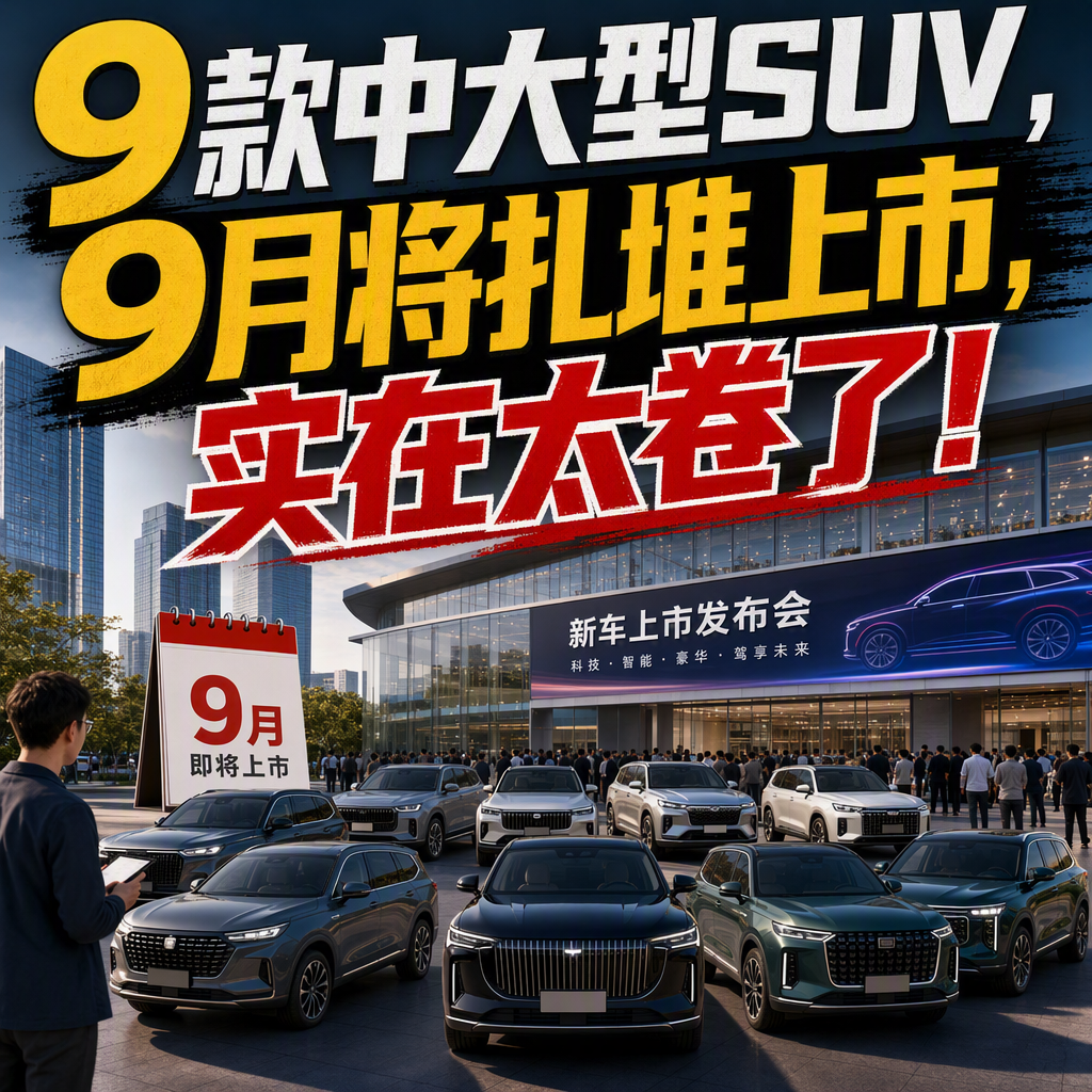 9款中大型SUV，只用一个月时间就要集中开卖，这波竞争实在太密集了。进入9月，比亚迪、小鹏、奔驰、小