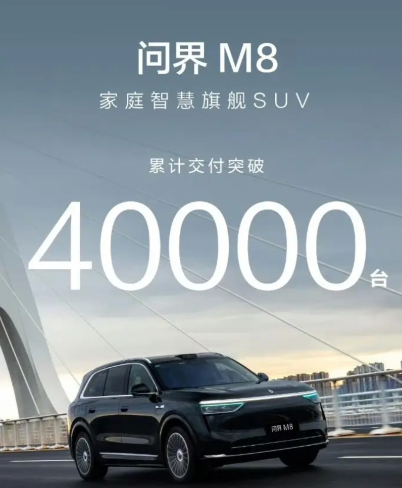 M8的交付速度吓死人均价超过40万的问界M8，仅用时两个半月交付量就突破了4万