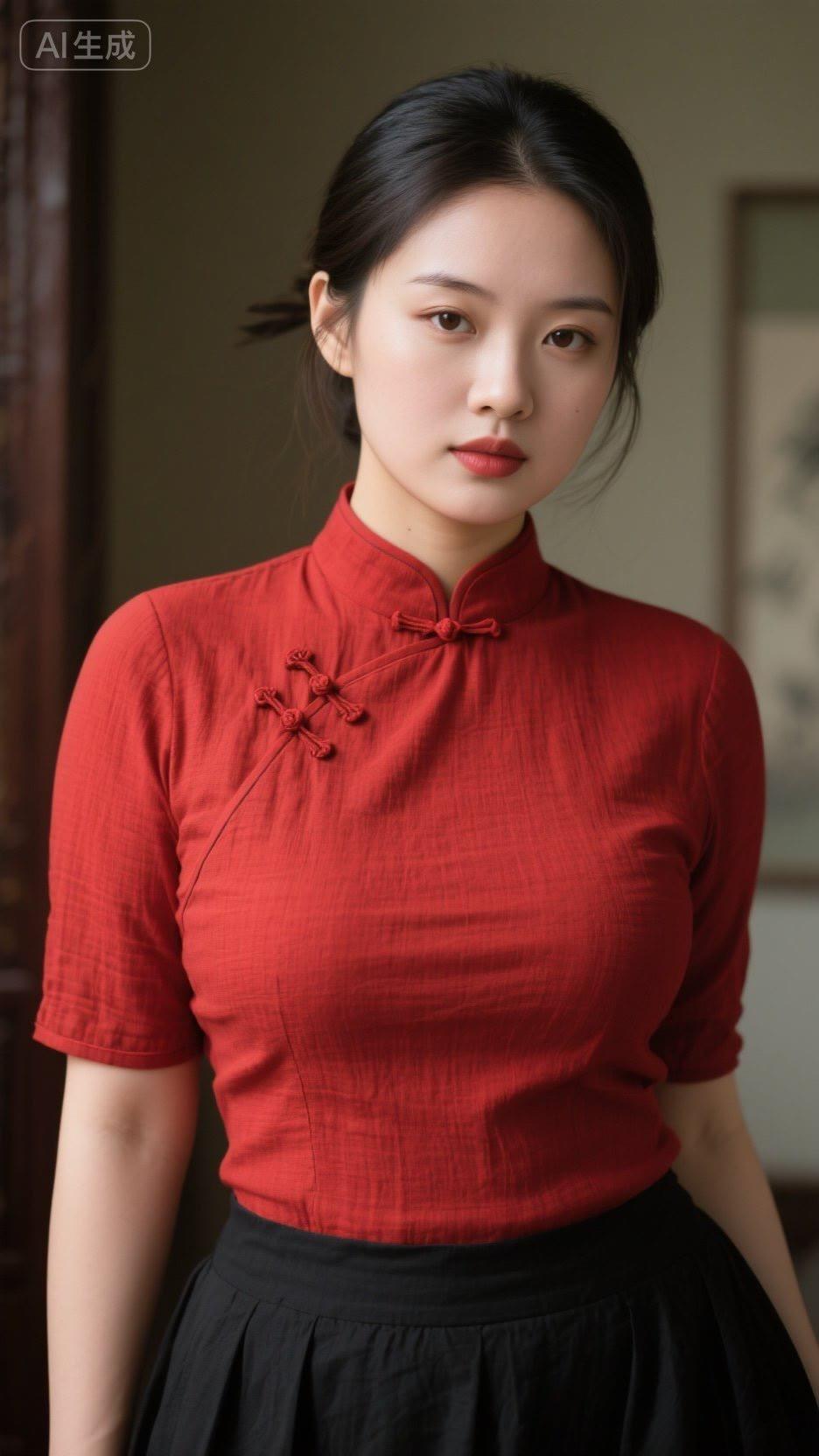 复古红衣少女，优雅气质满满