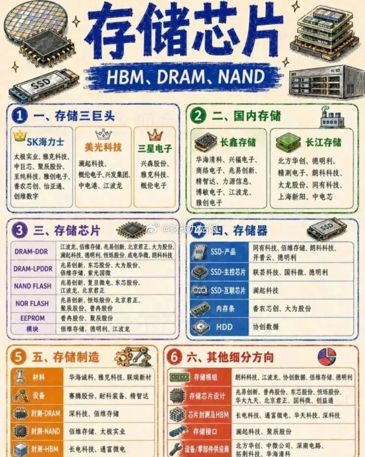 存储芯片行业细分领域相关公司梳理:以下图表展示的股票不构成投资建议，据此操作风险