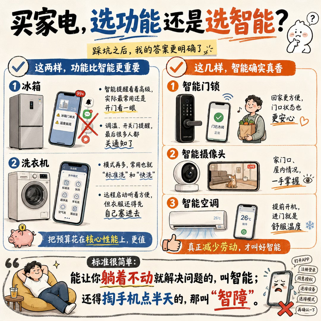 买家电选功能还是选智能买家电这事儿，我踩过坑，大家也踩过吧？前几年智能家电火热，