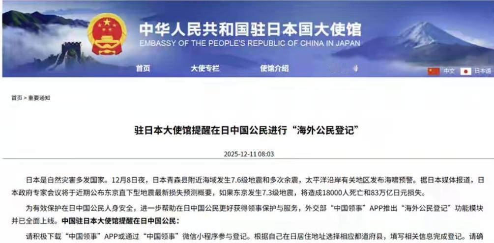 中国开始清点在日华人数量，日本一下子慌了。12月11日，中国驻日本大使馆发布
