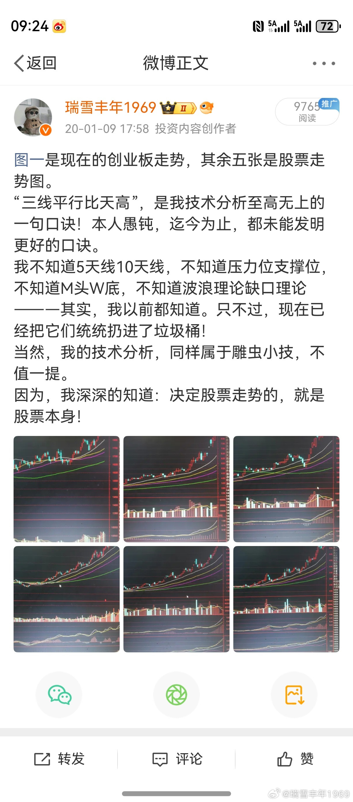 老鸭愚钝，所写的微博不值一提。个人技术分析，也是雕虫小技。但有些理念，自信值得大