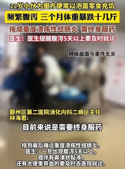 6月1日，浙江宁波一位22岁年轻患者的病例引发广泛关注。该患者因长期以泡面、零食