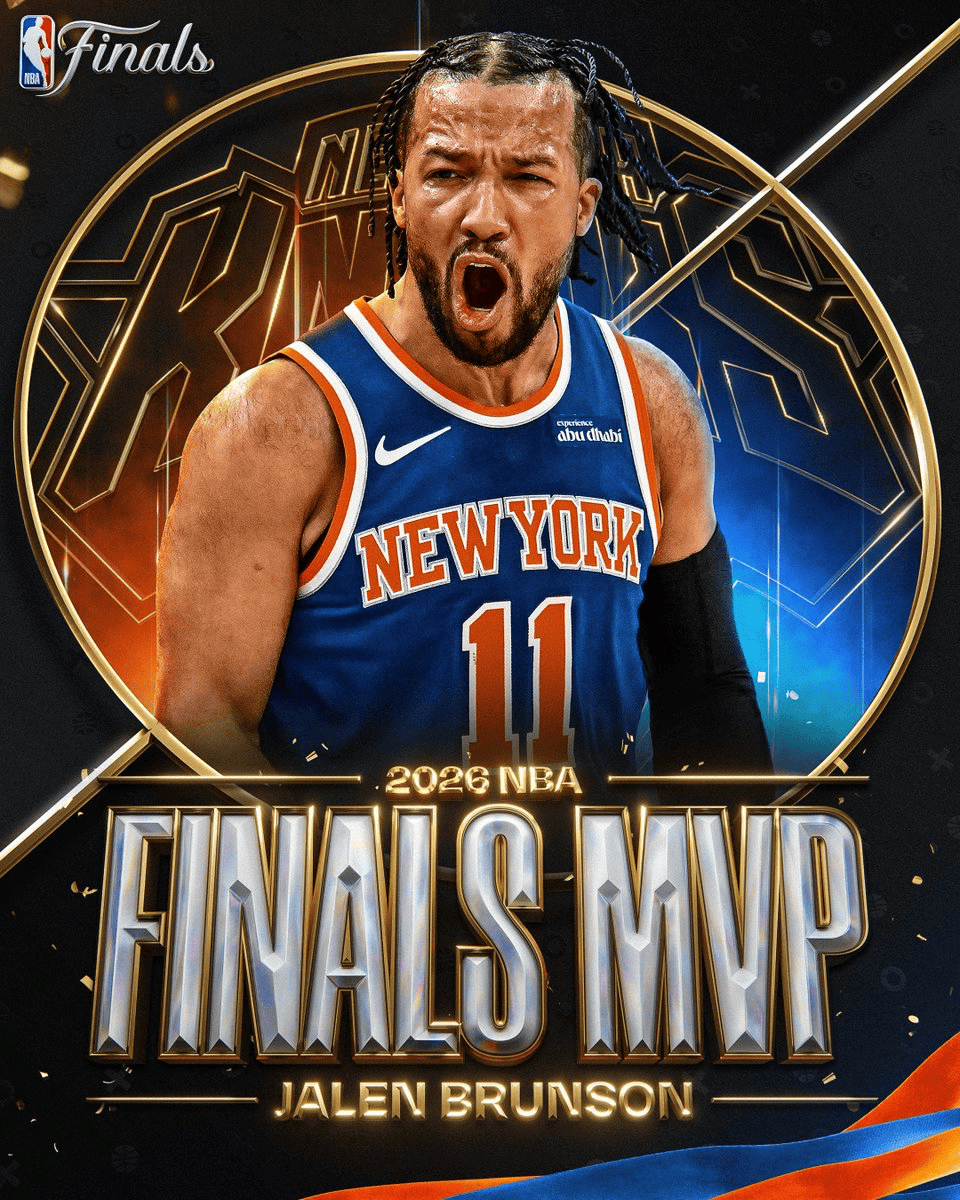实至名归! NBA官方: 恭喜布伦森当选2026年NBA总决赛MVP