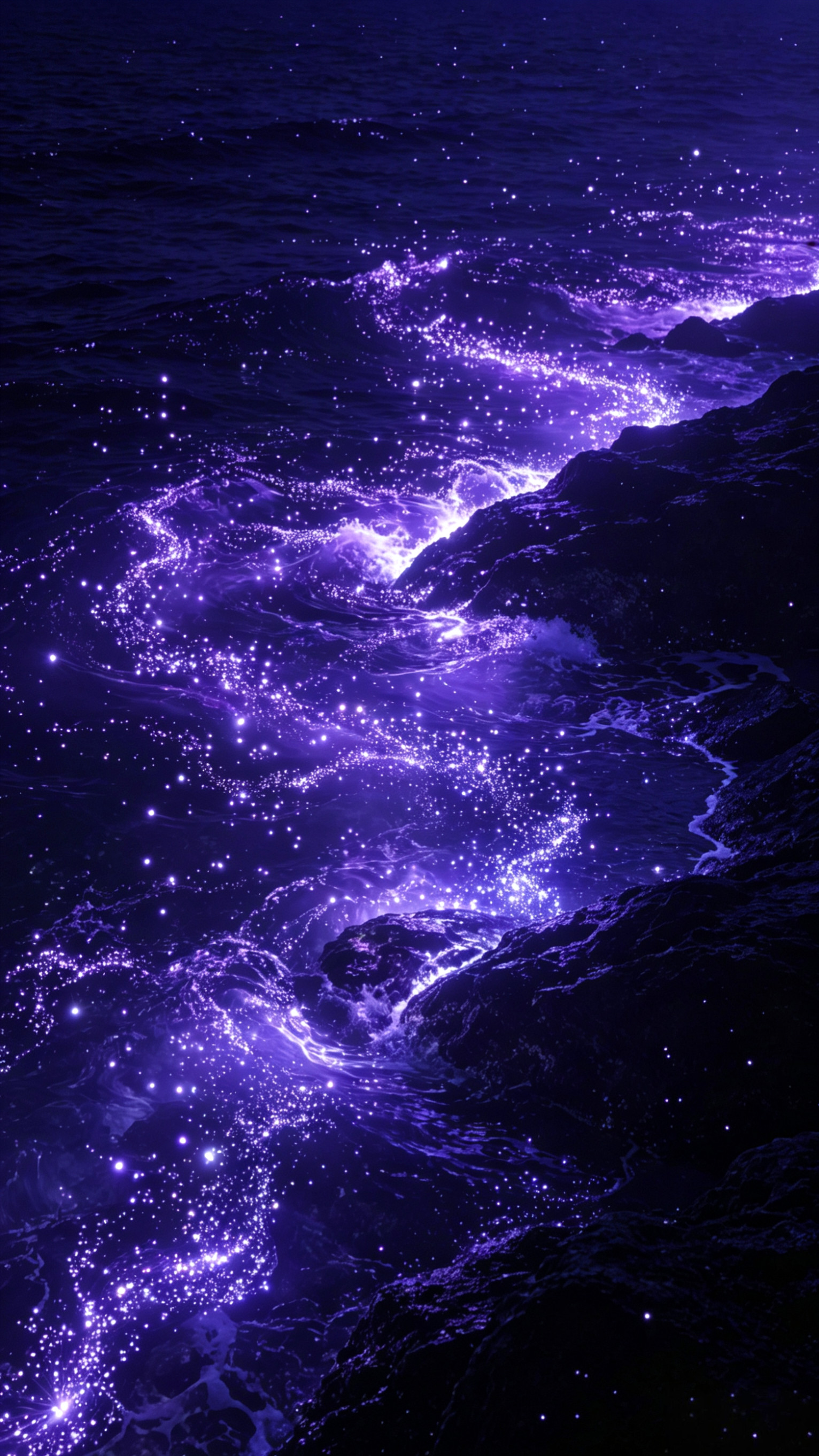 手机壁纸|荧光粒子加海浪，锁屏亮起的那刻有没有一些梦幻