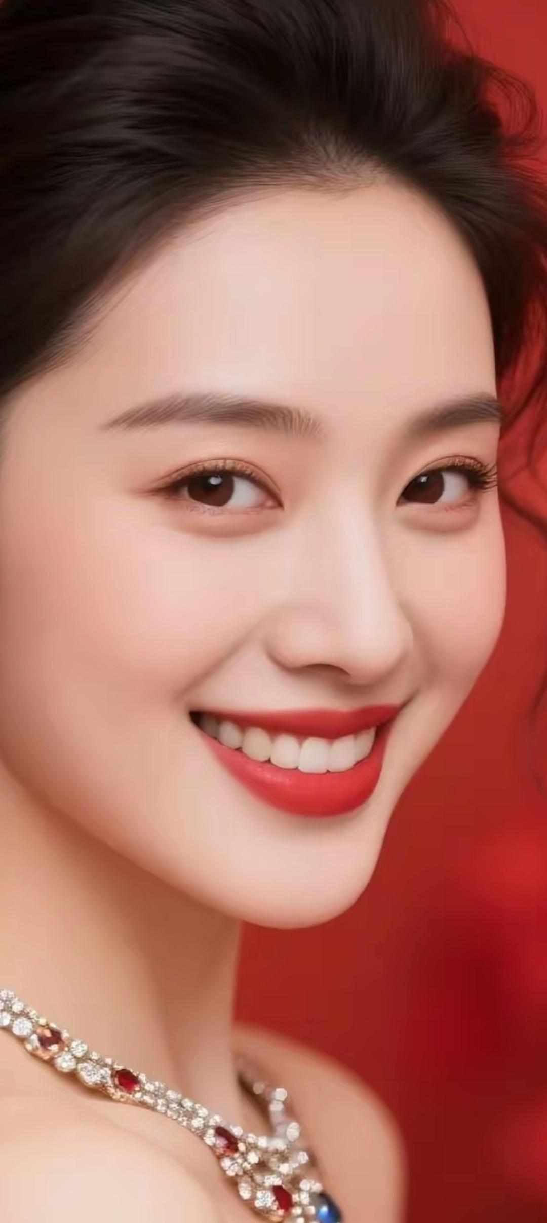 优雅红唇，闪耀珠宝，迷人微笑，女神范儿十足！💄✨💎