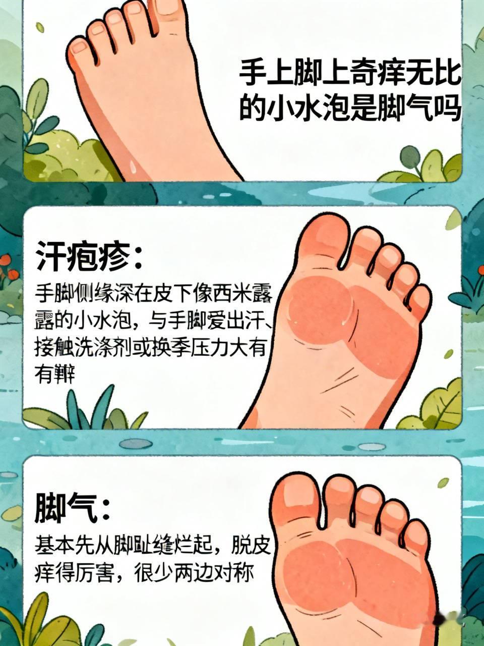 前阵子手上脚边长了一堆密密麻麻的小水泡，痒到半夜能把自己挠醒，第一反应以为是脚气