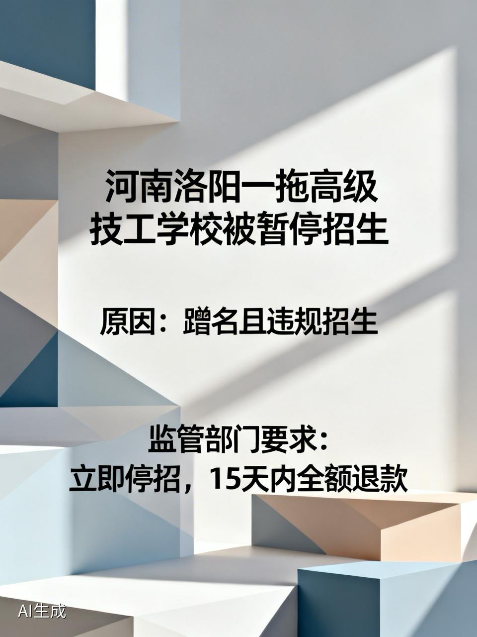 6月7号，网上有则报道：河南洛阳一拖高级技工学校被暂停招生了。什么原因？因为它