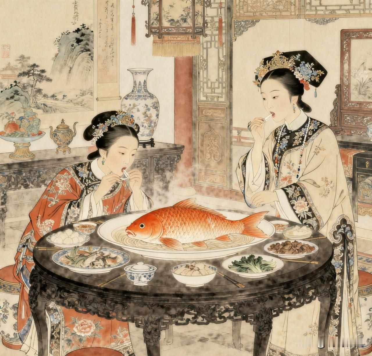 一天中午，慈禧提示宫女试菜。宫女试吃鲤鱼后很兴奋。慈禧瞟了一眼宫女，宫女即刻夹了