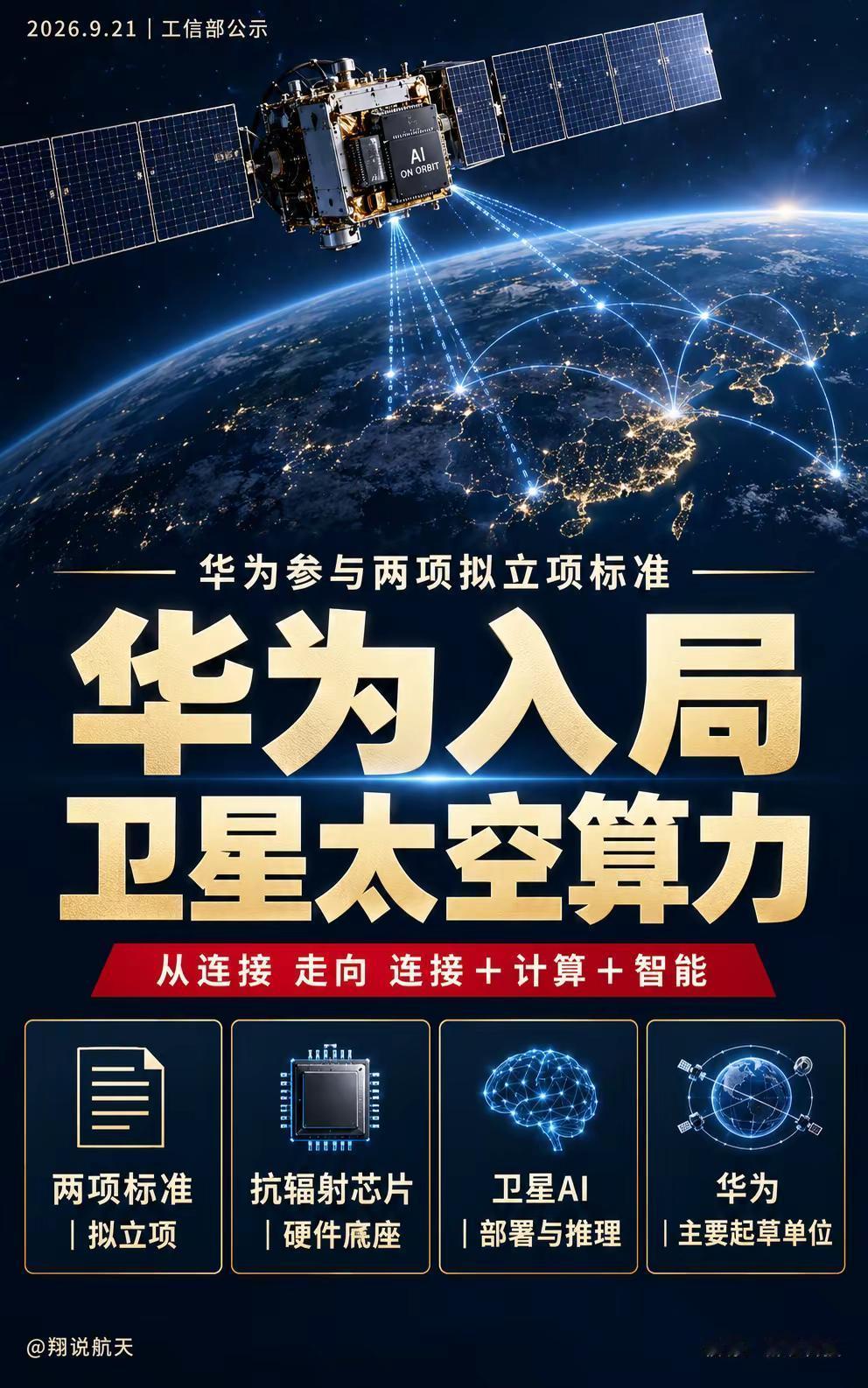 华为入局卫星太空算力。卫星互联网，开始讨论“连上网”以外的事。工信部公示的两项