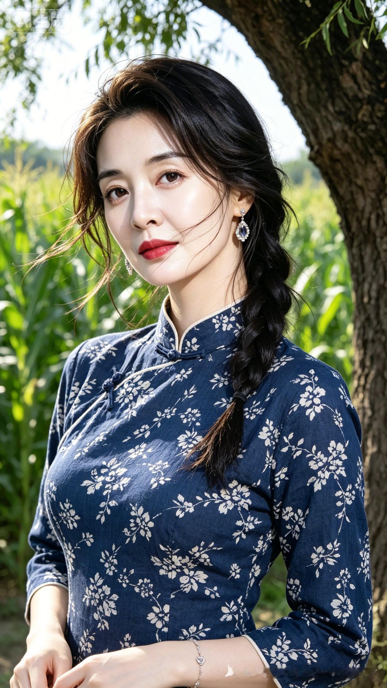这位小姐姐穿着花旗袍，好漂亮！