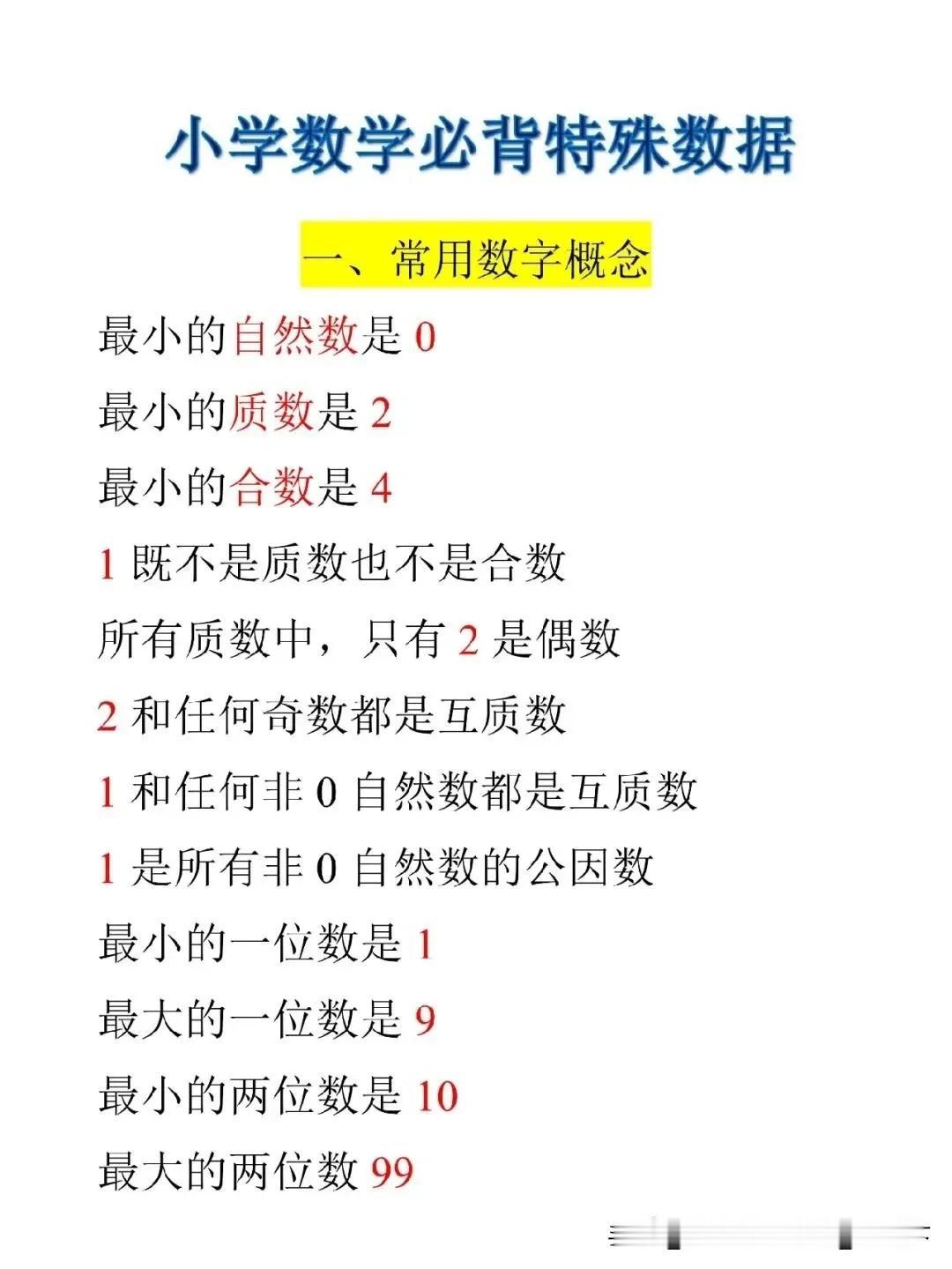 小学数学必背特殊数据小学数学必会小学数学新方法新版小学数学小学数学小技巧