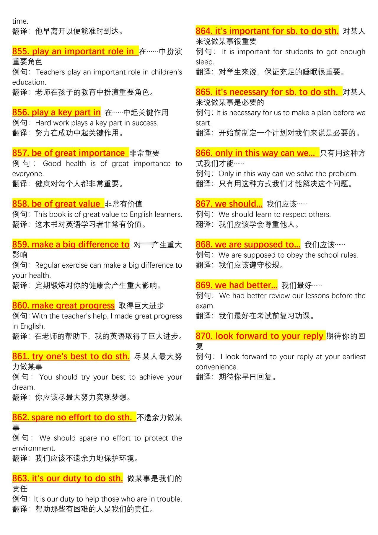 中考英语870个核心词汇固定搭配加例句总结。学好英语最简单高效的方法不是背单词而