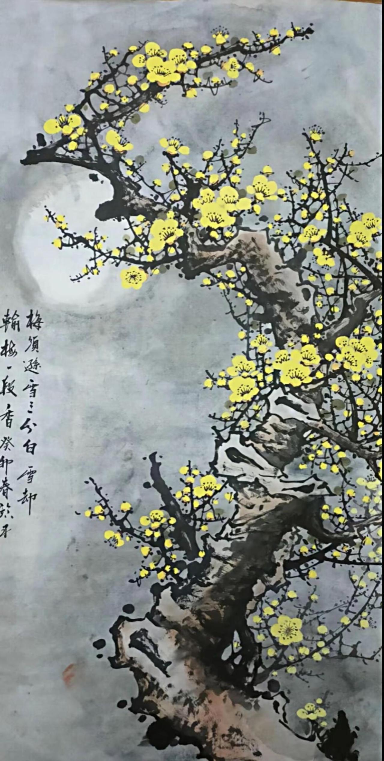月下金梅。写意山水国画传承国画梅花墨梅图梅花国画创作🎨