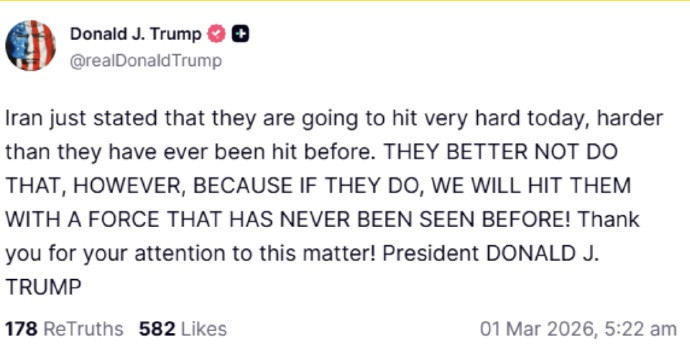 特朗普警告伊朗：不得进行报复