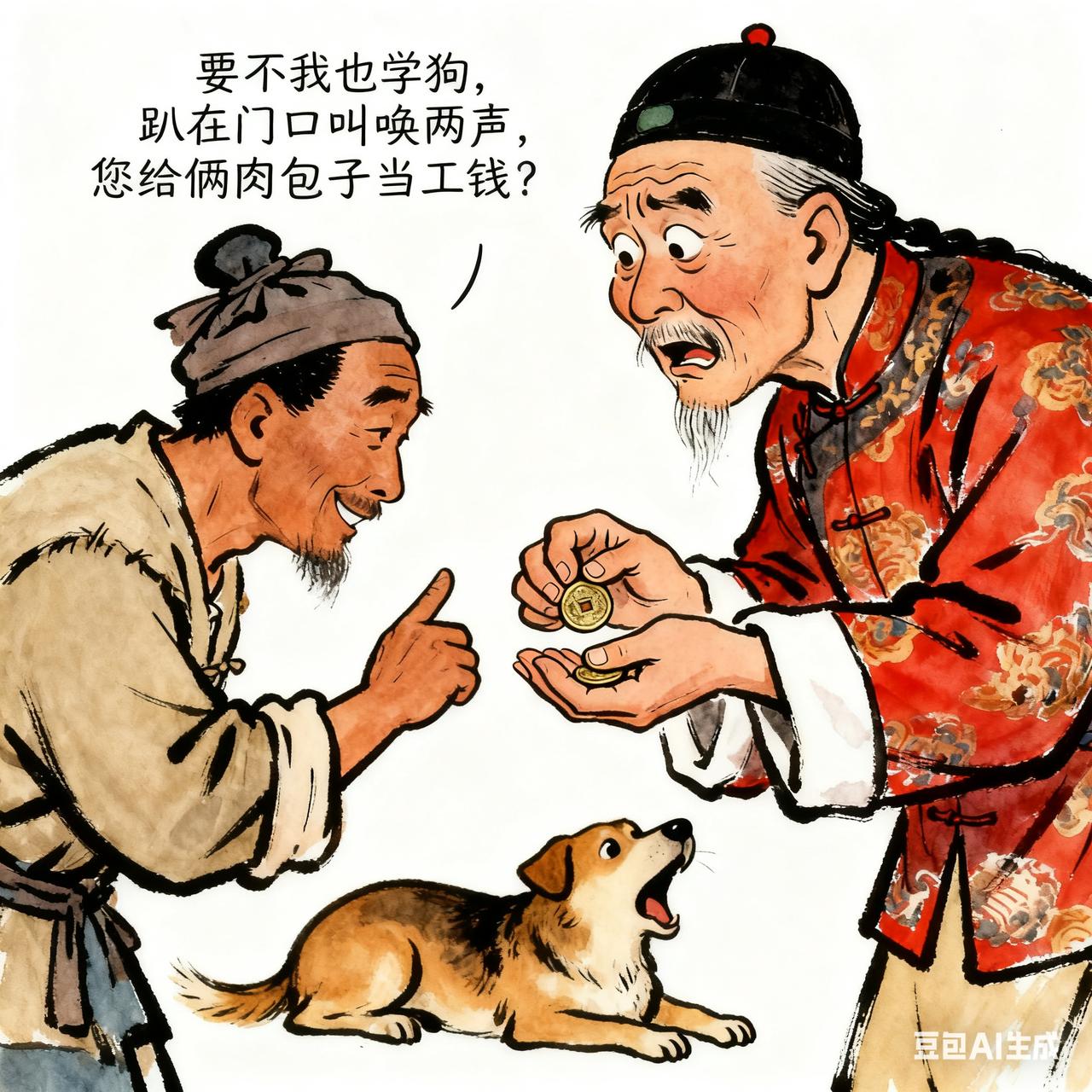 古代笑话地主腊八节给长工发工钱，抠搜地数了三枚铜板：“今年收成差，就这些了，