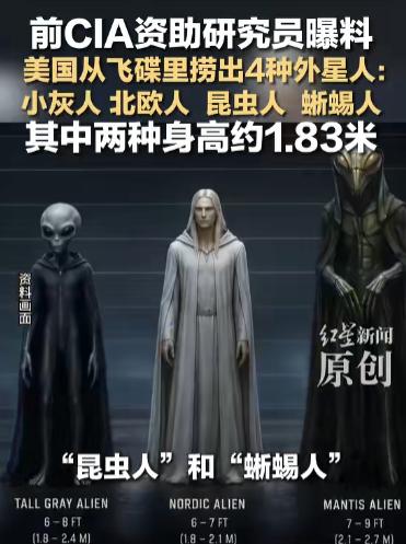 89岁前CIA研究员猛料！美国从飞碟残骸捞出4种外星人，其中还有1.83米类人型
