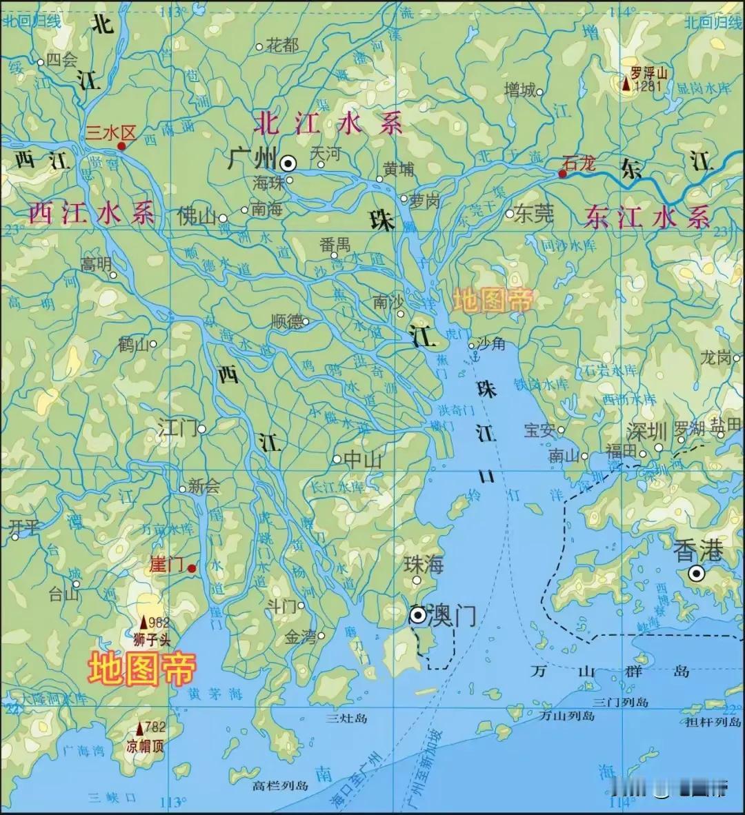 珠江水系真是太发达了，面积不算很大的北江和西江流域，在珠江口西岸形成了八门入海的