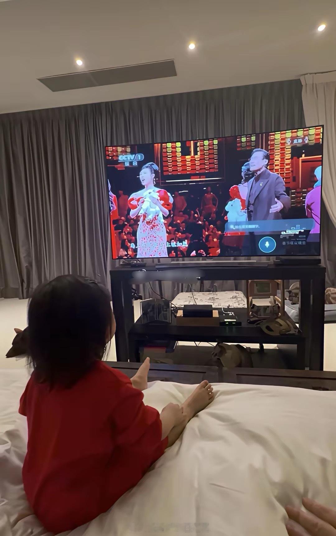 梁家辉在北京上春晚，俩女儿带孩子在家看春晚，混血外孙目不转睛