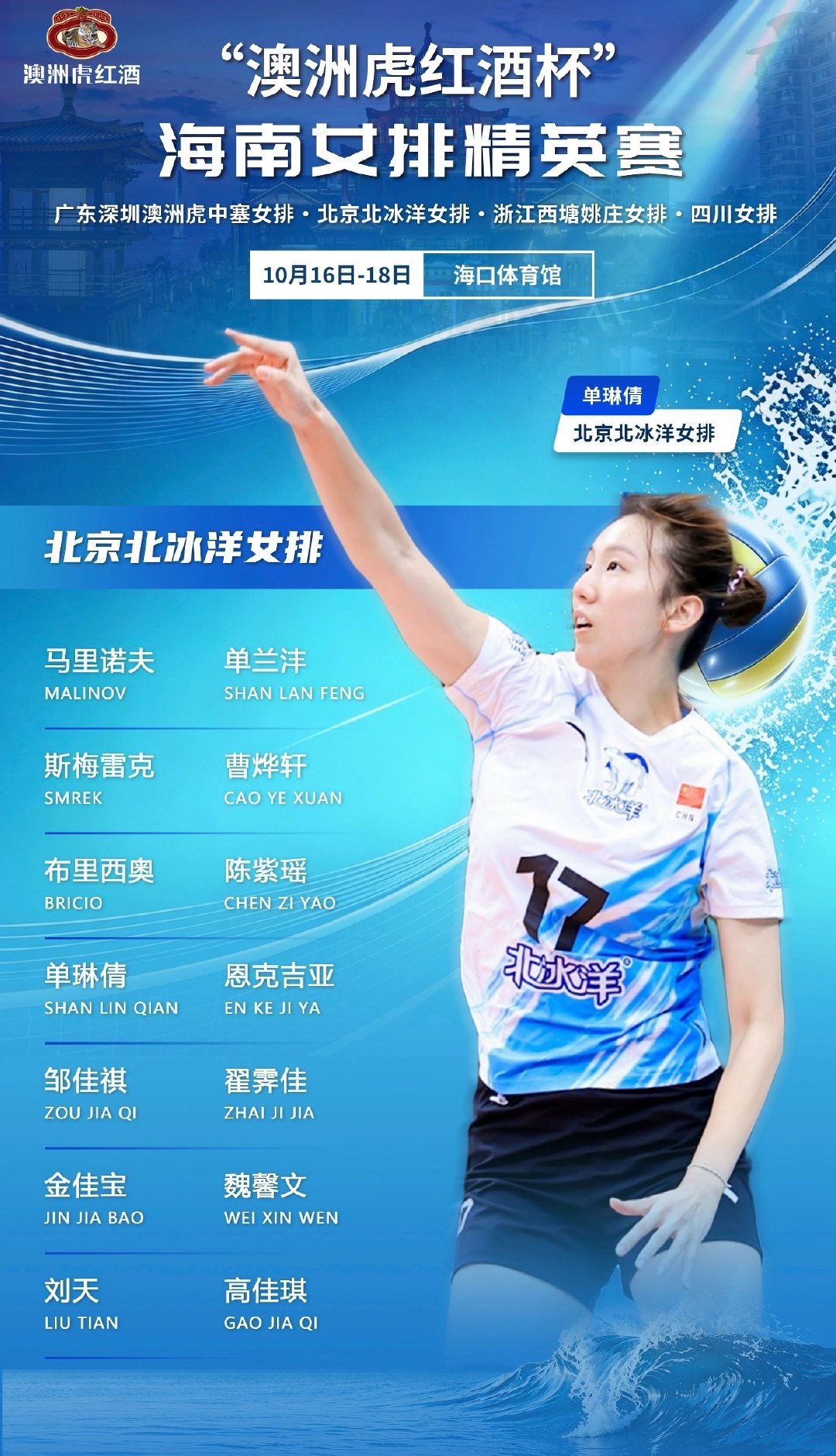 北京女排三外援参加海南精英赛北京女排海南女排精英赛名单除了三外援外，还有一个新名字来自内蒙古的主攻恩