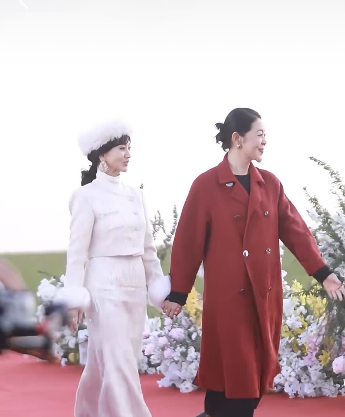 倪萍，赵雅芝牵手乘风之夜红毯、倪萍65岁，赵雅芝71岁，两人看起来还是那么