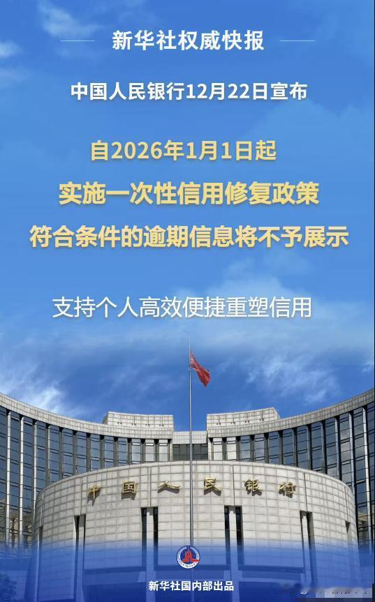 国家已经出面，帮助我们来修复征信了，真的是天大的福利呀！就在今天，央行发布，实