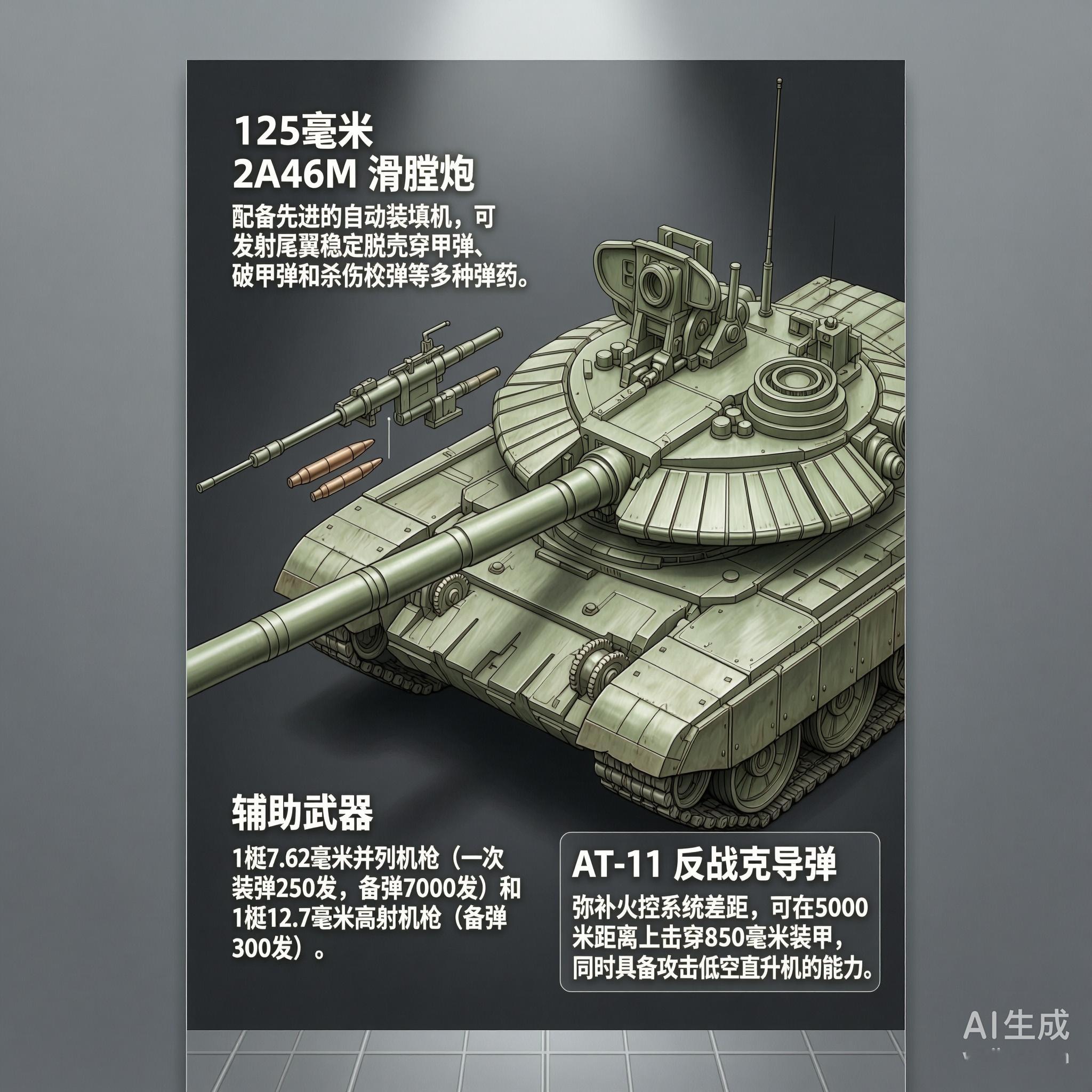 军事ai新视野俄罗斯T-90主战坦克`T-90坦克是俄罗斯于20世纪90年代研