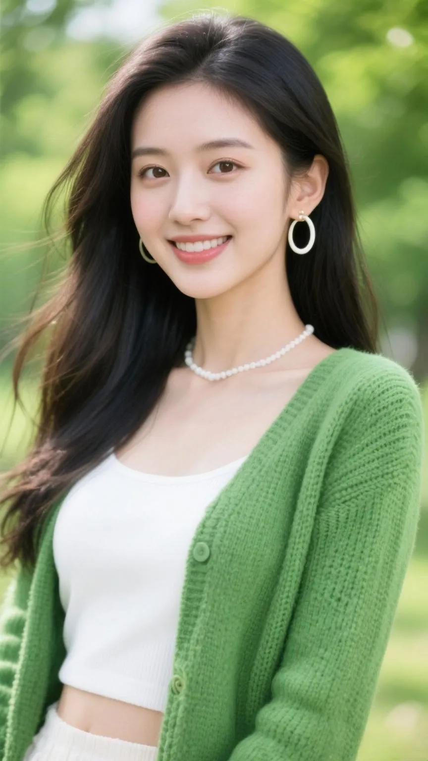 绿衣美人笑，春风满面生。