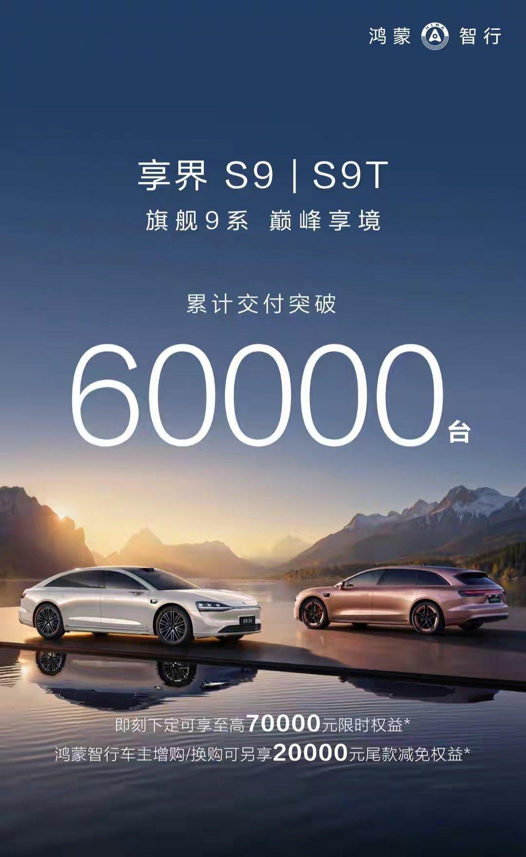 【鸿蒙智行享界交付破6万，连续7月居30万以上新能源轿车销冠】鸿蒙智行享界汽车累