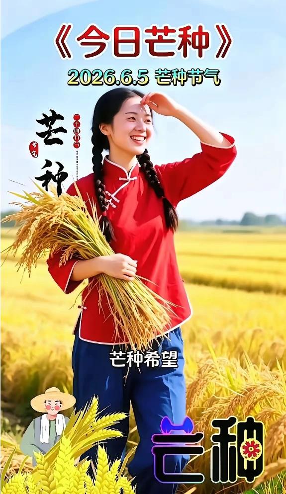 芒种节气好时光，有种有收有希望。汗水滋润禾下土，秋收时节粮满仓。