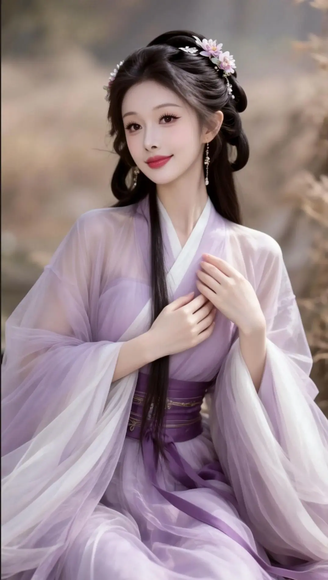 AI淡紫古风照 随变ai随便玩 古风紫色 温婉汉服写真 紫色汉服氛围感