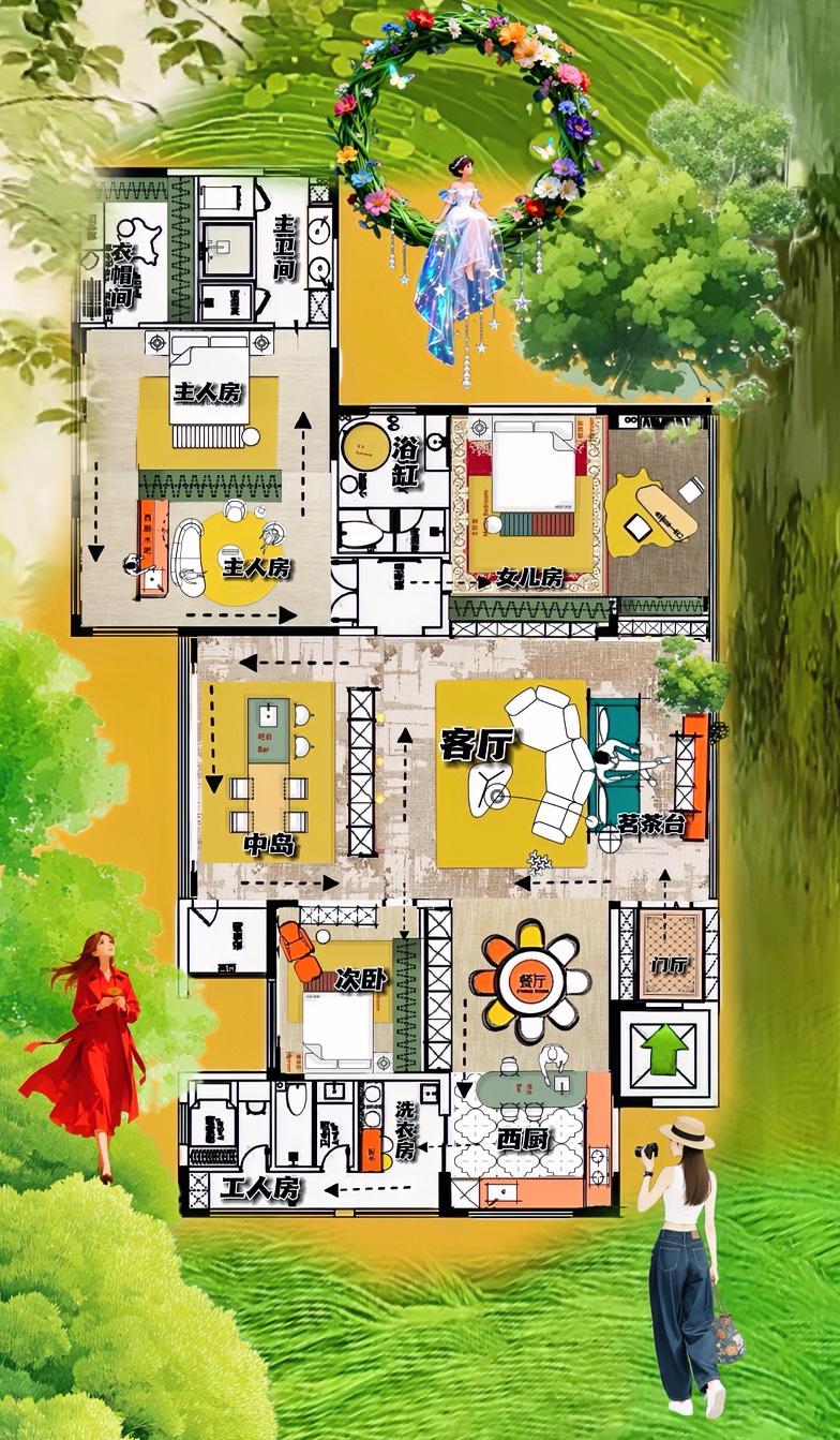 最显摆245㎡，横厅超美的三合一体化客斤，大主卧园满，小孩房搭多功能露台，次卧靠