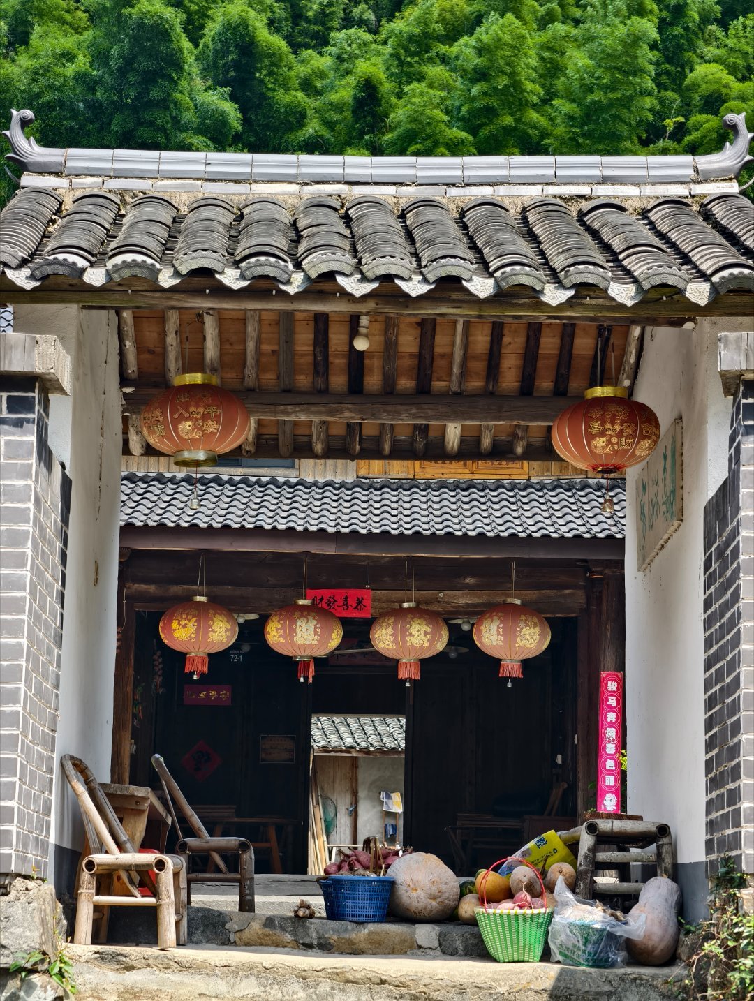 余姚金冠村，也叫冠佩古村。这个村子很舒服，山好水好。有好多溪流，但每条溪都养了鸭