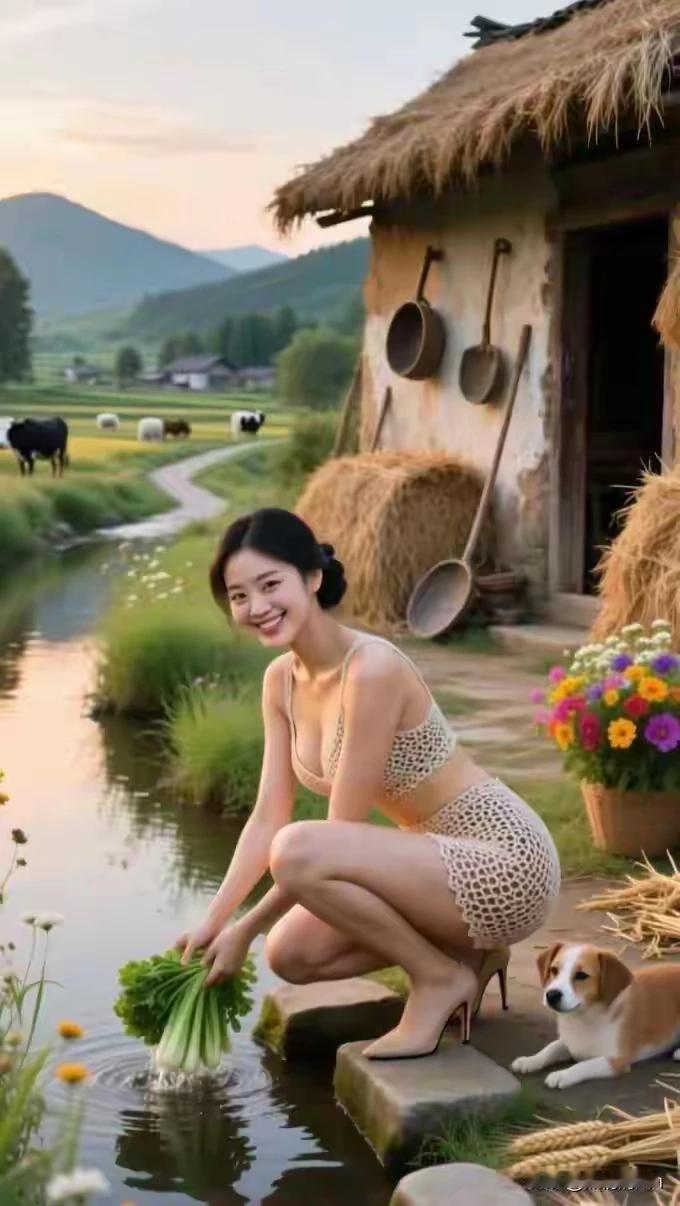 破晓破晓染金田薄雾轻纱绕舍前惬意岁月岁月悠与君同乐尽开颜