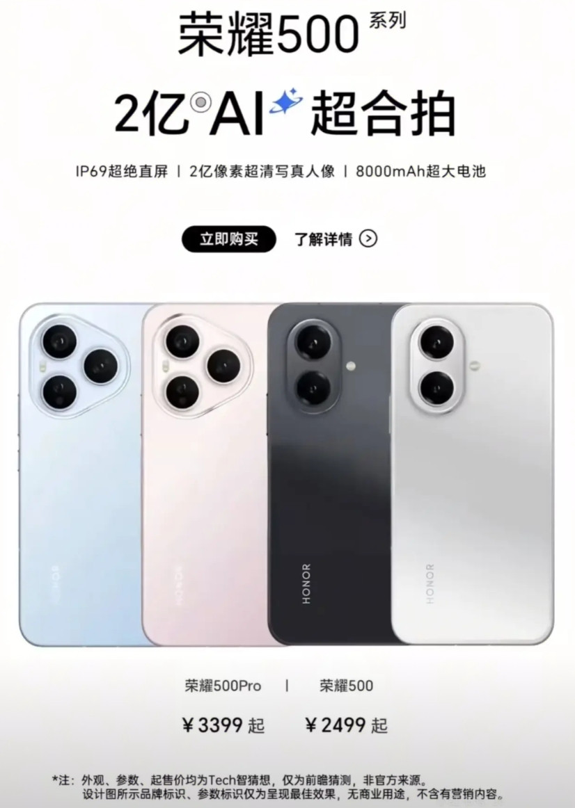 如果荣耀500系列长这样，你的评价是？只能说太惊艳了吧！配置方面2亿像素超清写真