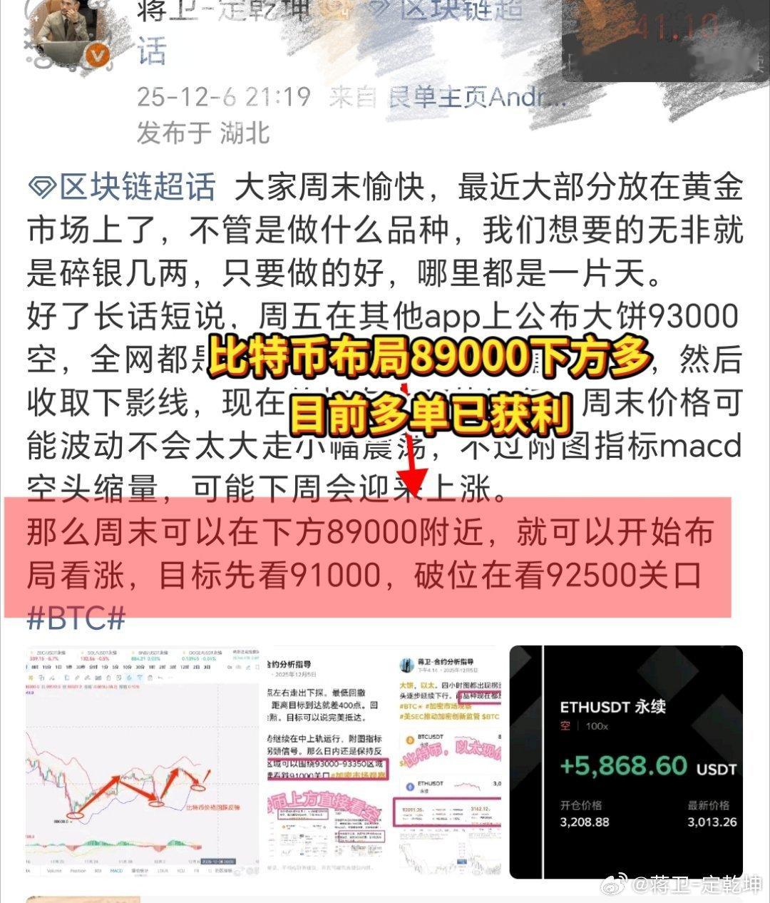 区块链周末的走势非常弱，基本就是千点波动，周六博文说了89000下方看涨，早盘