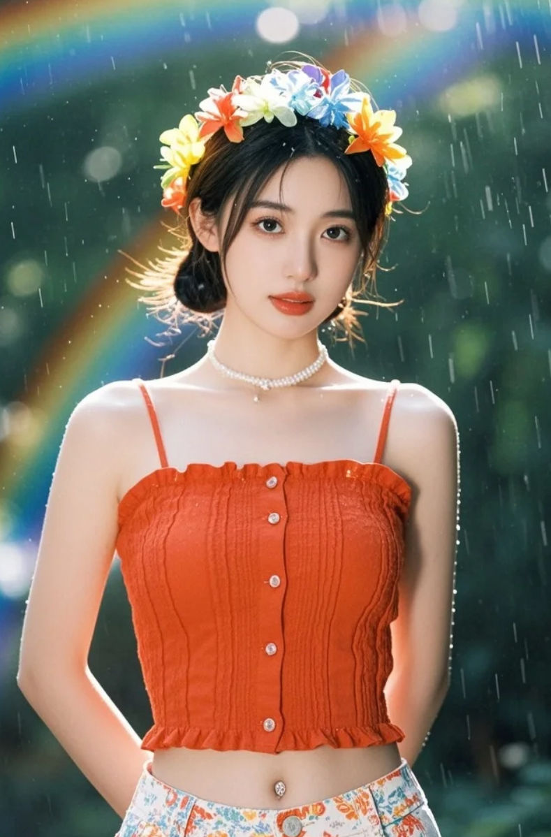 虹销雨霁，佳人独立，心事随云散。