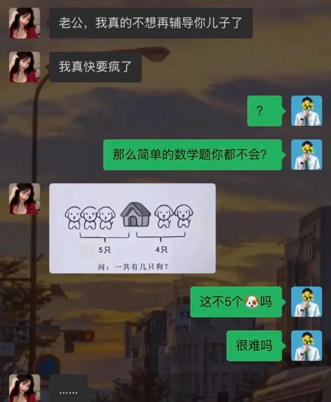 我觉得应该有七只狗，有两只在贴贴
