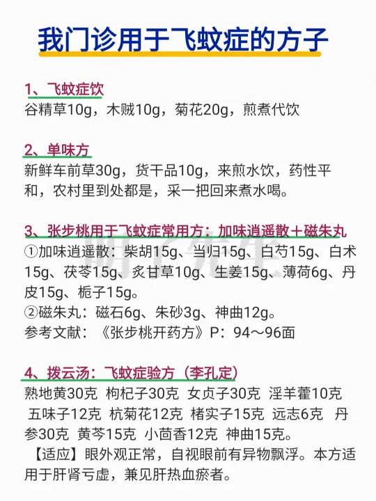 我门诊用于飞蚊症的方，基本就这几张方❗