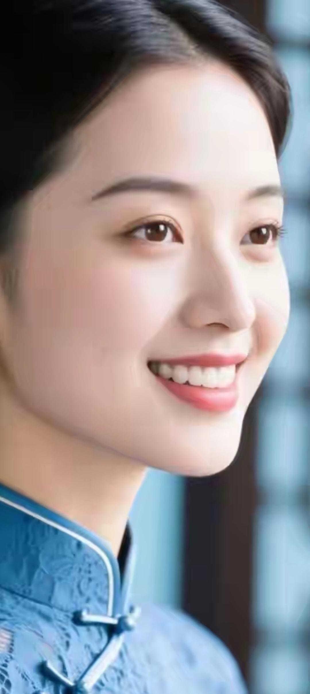 微笑的少女，蓝衣飘逸，古风韵味十足！🌸💃