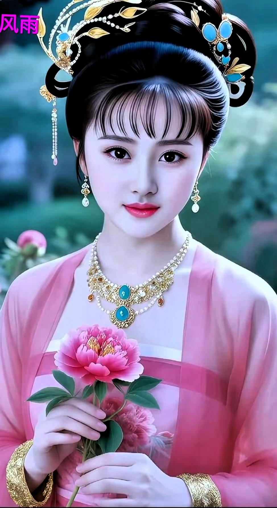 古风美人，手持牡丹，优雅动人